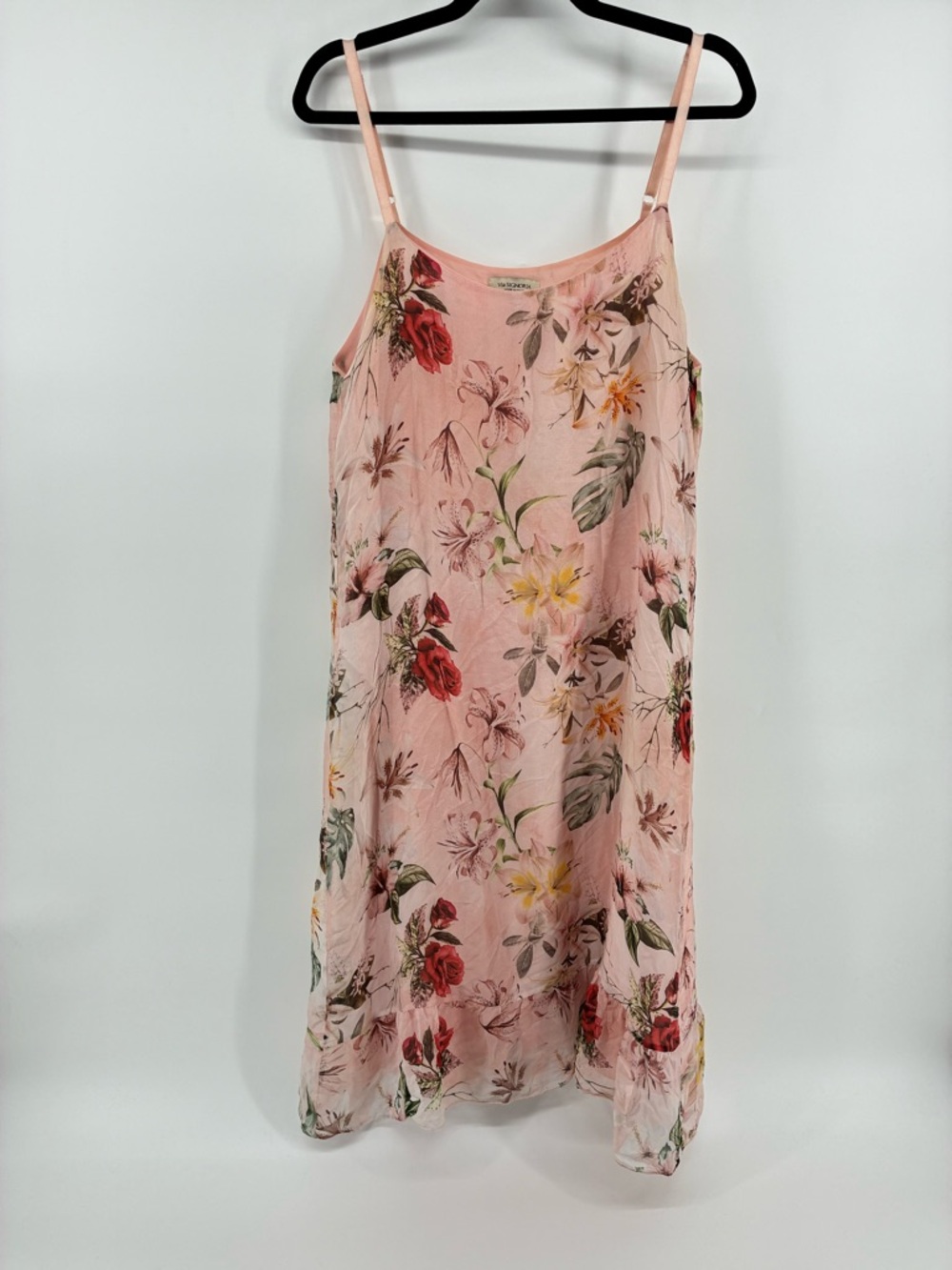 Romantic Silk Blend Pink Floral Slip Dress Made in Italy Whimsical Spring